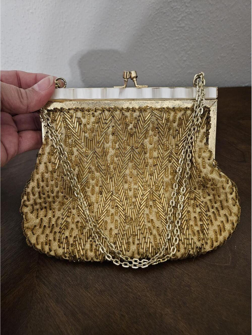 Vintage 1960s Gold Beaded Evening Purse